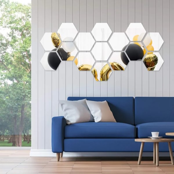 36 stk Akryl Spejl Wall Stickers, Hexagon Wall Panel DIY Home Decor Wall Stickers, Sølv, 46x40x23mm