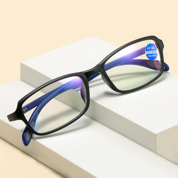 Anti-blått ljus läsglasögon Kvadratiska glasögon BLÅ STYRKA Blu Blue Strength 200