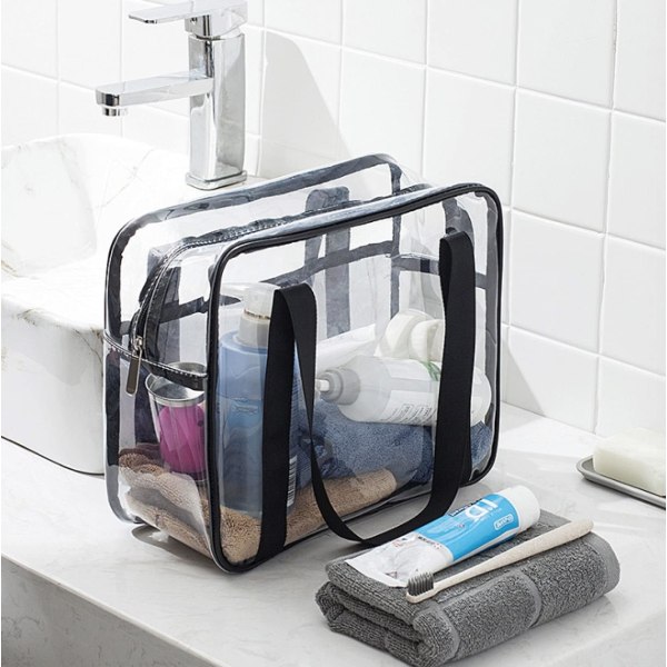Genomskinlig toalettväska Transparent kosmetisk smink Strandväska Lätt vattentät organizer Stor förvaring (svart)