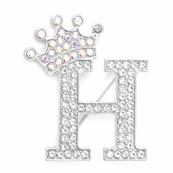 Modekrone 26 Initialer A til Z Krystal Rhinestone Broche Silver-H