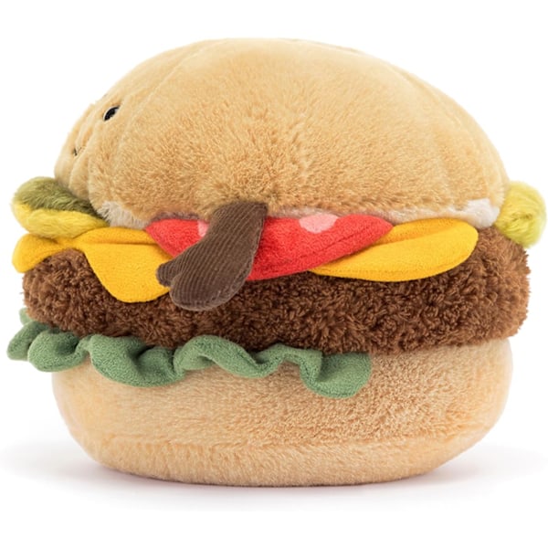 Jellycat Amuseables Burger Plysjdyr, 4,5 tommer | Mat Plysj | Morsom Gaveidé