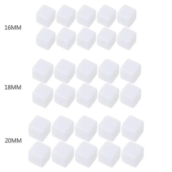 10 stk firkantet hjørne 6-sidig terning 16mm/18mm/20mm hvite tomme terninger for barneleke