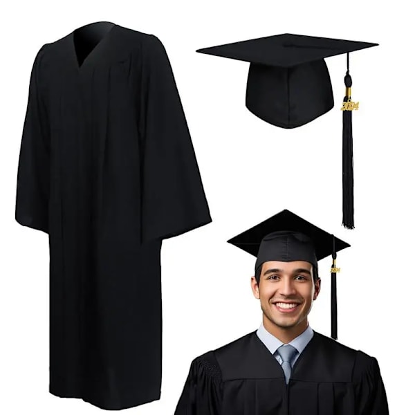 Sæt Tårebestandig Akademisk Kjole Tørrensning Akademisk Kjole Løstsiddende 2024 Mænd Kvinder Studerende Graduation Kjole Sort black 45