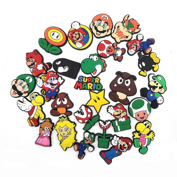 27pcs Super Mario Bros Shoe Charms, Croc Clog Shoes Decorations For Kids Adults