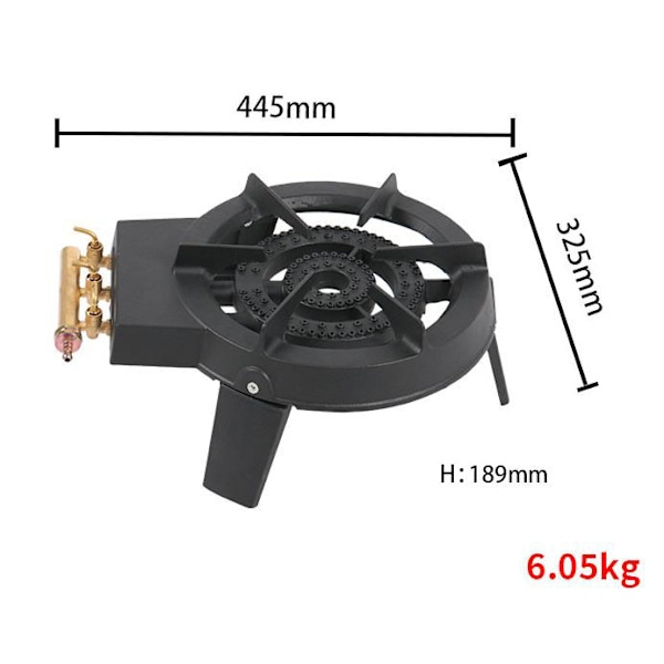 Bærbar gasskomfyr i støpejern for utendørs camping, universal gasskomfyr 3ft, 44,5*32,5*18,9cm, svart, 1 stk