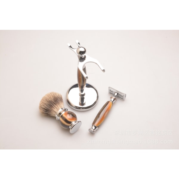 Sterling sølv spids barberbørste med fint harpiks håndtag og rustfrit stål base (brun)