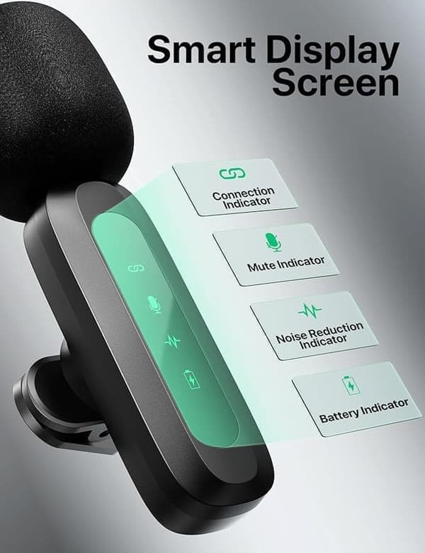 Trådløs Lavalier med LED-display – Mini Lavalier-mikrofon til iPhone/Android, perfekt til video, vlog, TikTok, YouTube