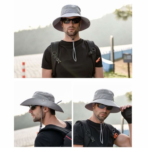 Solhat herre UV beskyttelse safari hat sommer udendørs fiskerhat grå