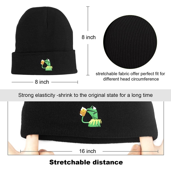 Vinter Kermit Frøen Slurper Te Hue Blød Oversized Tyk Kabel Strikkede Hat Unisex Manchet Hue