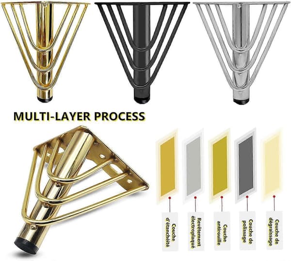 4-pack Guld Metall Möbelben, 18 cm Soffbordsben, Eleganta Moderna Chic Soffben, TV-skåp, Badrumsskåp