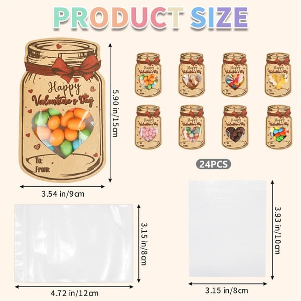 Alla hjärtans dag-kort i storpack - 24-pack gratulationskort i kraftpapper - Klassrumsbytespresent för barnkalas 24pcs