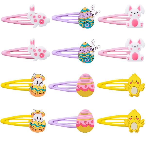 12-pack påskhårklämmor - Kanin- och äggtecknade tillbehör easter theme