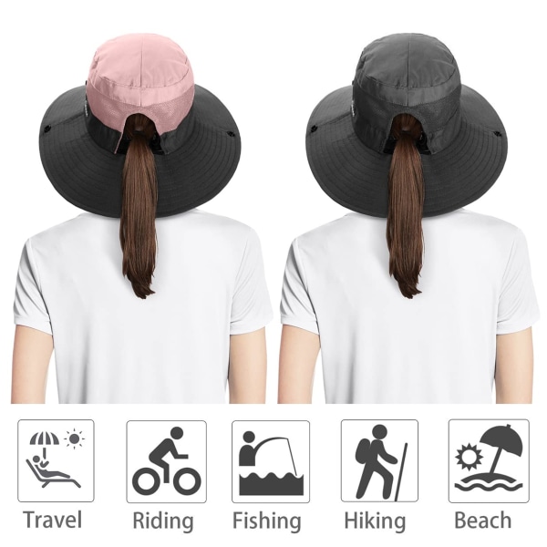2 kpl Naisten Poninhäntä Auringonhattu UV-Suojaava Bucket Hat