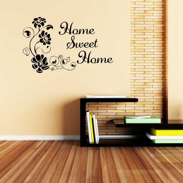 Musta PVC-seinätarra Sweet Home Flower Vinyl Art Decal Home