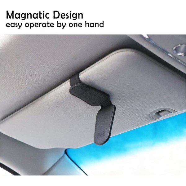 Magnetisk skinn solbrilleholder for bil, magnetisk brillehengerklemme for bil solskjerm, egnet for tynne benbriller, grå