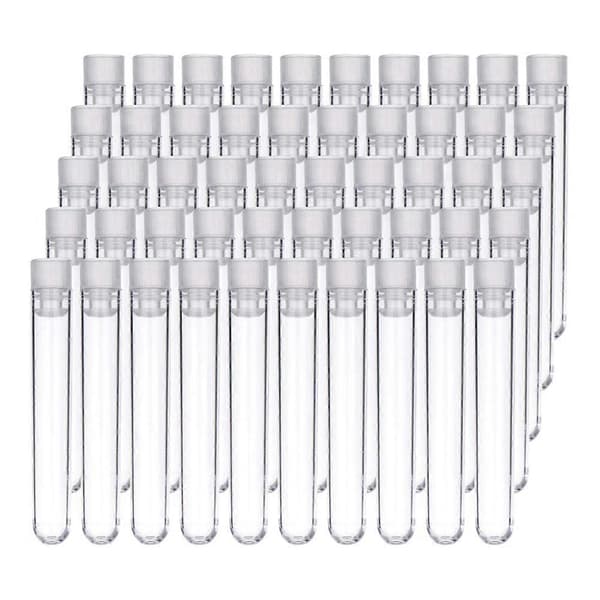 100 st Klara Plast Provrör med Vita Skruvlock Provbehållare Flaskor Trycklock 12X75mm