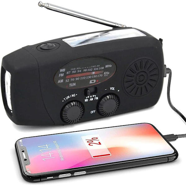 Vevaxlad radio & solcellsladdare/Nödradio & Powerbank