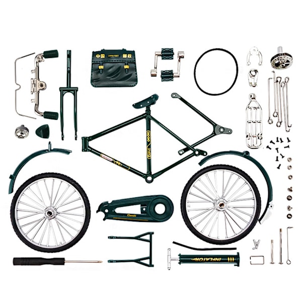 Retro cykelmodell kit, miniatyr metall prydnad för konstsamling, leksaker för barn - Perfet Green (DIY)