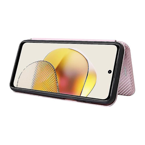 Yhteensopiva Motorola Moto G73 5g -kotelon kanssa hiilikuitu Folio Flip -suojakotelossa Pink