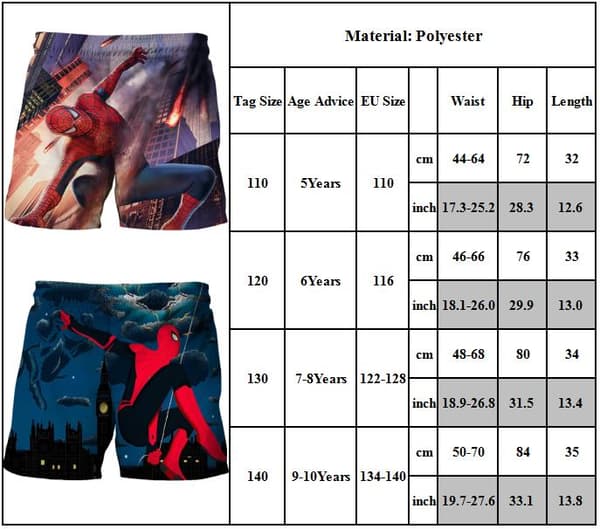 Barne Gutter Marvel Spiderman Badebukser Strand Badetøy Surf Gave A A 110 cm