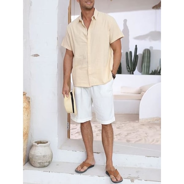 Sommershorts for menn løse uformelle strandshorts Lommer med brede ben og snøring Holidays White (STØRRELSE:XL）