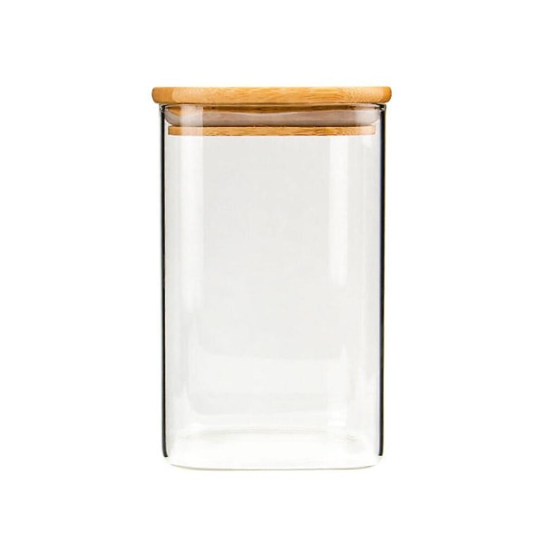 Firkantet glasskrukke frokostblandingsbeholder forseglet matoppbevaringsbeholder for løs te kaffebønne (950 ml) (10X10X15cm)