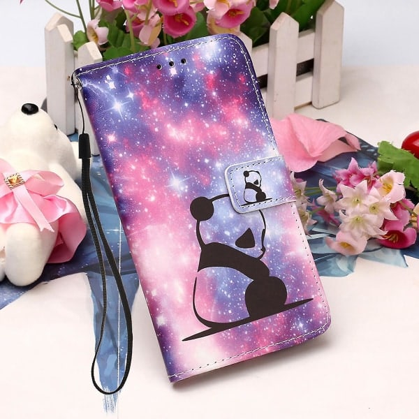 Kompatibel med iPhone Se 2020/ 8/ 7 Etui Læder Flip Cover med Kortlomme Stativ Mønster - Panda null none