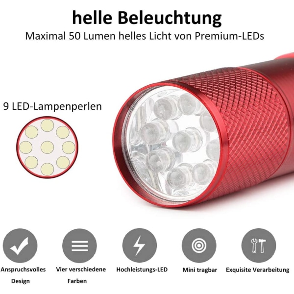 LED-lommelykt med 12 batterier, LED-håndlampe aluminium fla