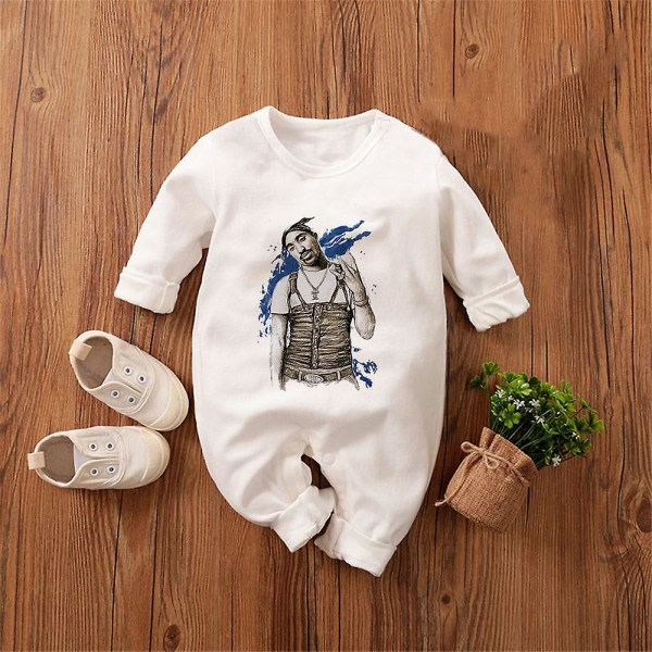 Tib Amerikansk rappare Tupac 2pac Hip Hop Baby Boy Girl Kläder Fashion Trend 2023 Body Nyfödd Vår Hem Baby Rock Onesies WCLTY-166 3T