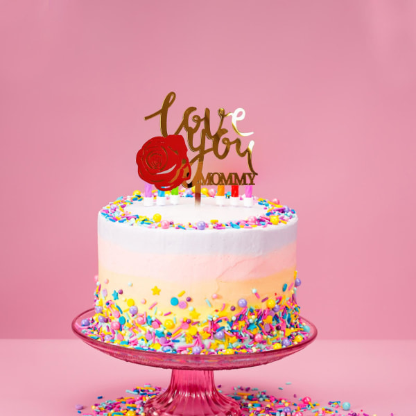 Multifunksjonell Cake Topper Grade Gratis Akryl Rose Flower Heart Morsdag Cupcake Pick Festrekvisita Tianyuhe A