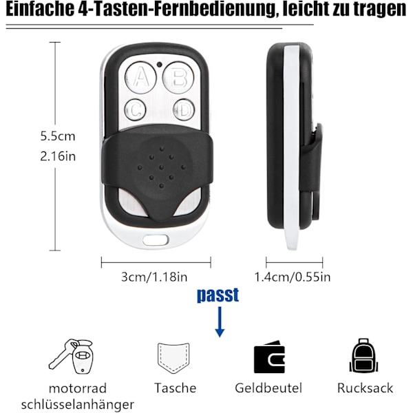 433MHz Fix Code Klon Garageportöppnare Fjärrkontroll Kompatibel med TORMATIC DORMA HS43-1E | HS43-2E Handhållen Sändare 2 stycken