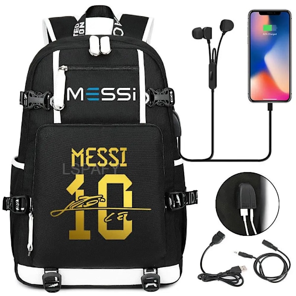 18\" Messi -reppu Musta Vedenkestävä 11