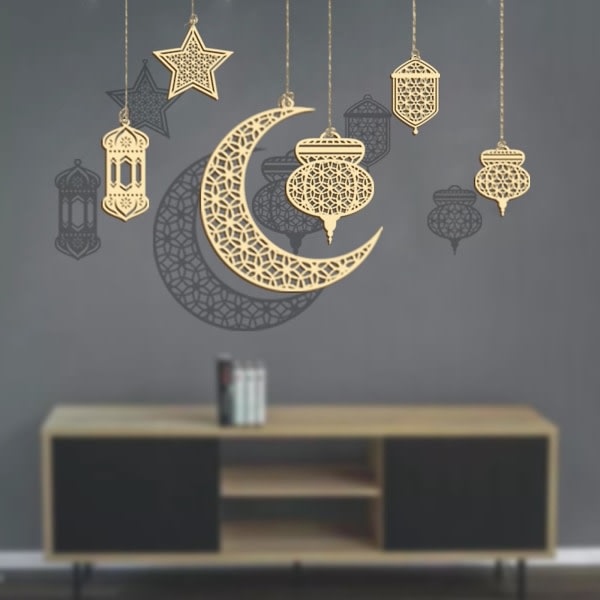 6 stk Ramadan træ vedhæng ornament månestjerne lanterne form dekoration til Ramadan Eid dekorationer