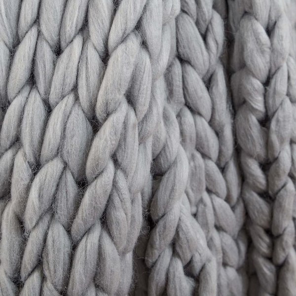Groftstrikket uldtæppe,strikket tæppe,130 X 160 cm,grå