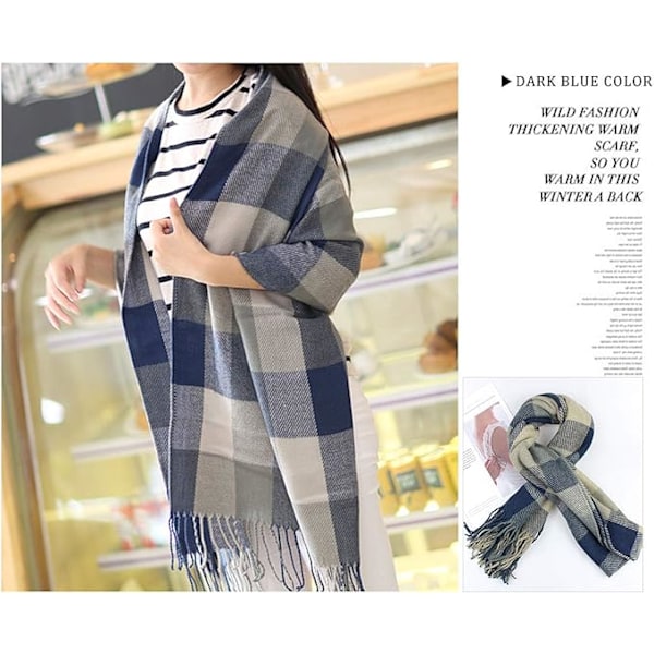 Vinter Tartan Sjal Langt Sjal Plaid Varmt Sjal Wraps Tæppe Sjal til Damer Tassel Sjal Lang Stole Gray+blue Tartan
