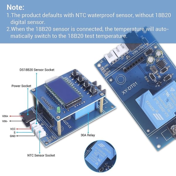 XY-DT01 digitaalinen lämpötilansäädin -40-110C digitaalinen mikro-digitaalinen termostaatti LCD-näytöllä ja vedenpitävällä anturilla