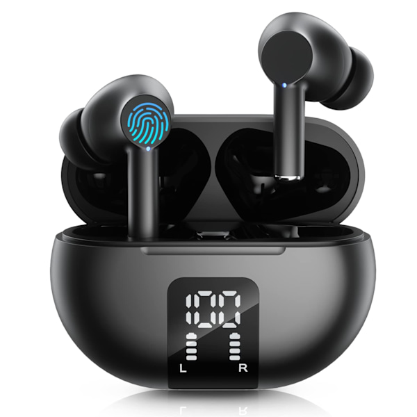 Bluetooth 5.3 Trådløse Hodetelefoner - HiFi Stereo Lyd, 40T Spilletid, LED-Skjerm, Vanntette In-Ear Hodetelefoner med Mikrofon for iPhone/Samsung/Android