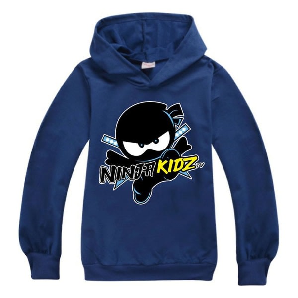 Ninja Kidz Kids Casual Hoodie Långärmad Tröja med print Toppar Pojkar Flickor Aktivt kläder för åldrarna 7-14 år Marinblå 9-10 år