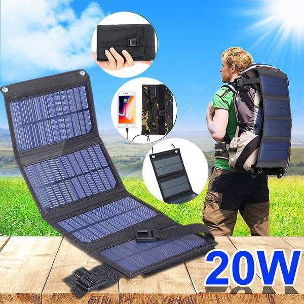 Solcellepaneler 20w Premium monokrystallinsk sammenleggbar solcellelader kompatibel med solenergigeneratorer, telefoner, nettbrett, for utendørsaktiviteter
