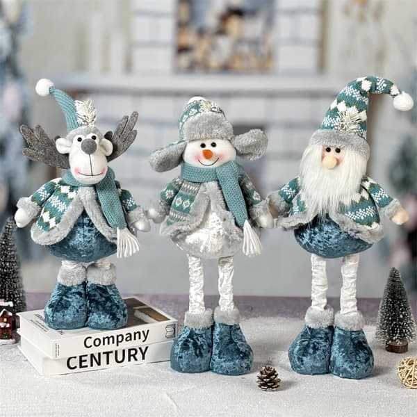 Blå Docka Julgransprydnad Infällbar Jultomte Snögubbe Älg Juldocka Dekoration (1 st)