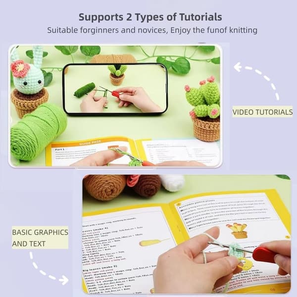 Hæklesæt til begyndere, 4 stykker dyr til voksne og børn med instruktioner og video tutorial_xx
