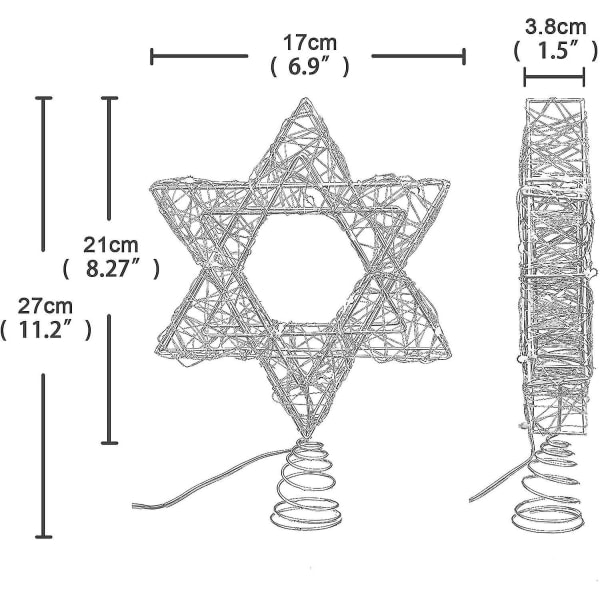 11 tums julgranstjärna topp 3aa batteridriven julgranstjärna toppupplyst, silverjärn