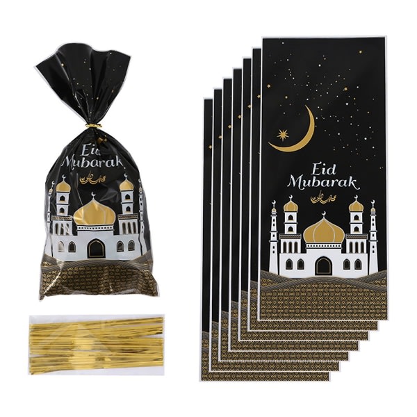 50 st Eid Mubarak presentpåsar Plastkaka Godispåse Ramadan Kareem Decor 2023 islamisk muslim