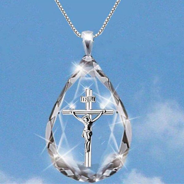 Jesus Kristus kors hänge halsband, legering pärla lång kedja-a