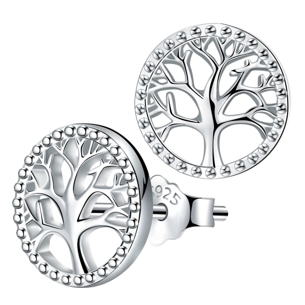 Livets träd örhängen för kvinnor, 925 sterling silver med presentask, diameter