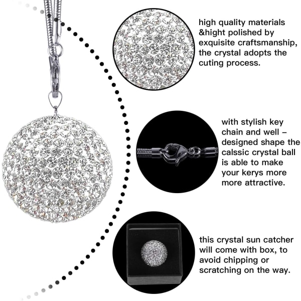 Crystal Ball Car Backspegel Charm, Crystal Rhinestone Bil & heminredning hängande prydnad, Bilinredningstillbehör (Vit)