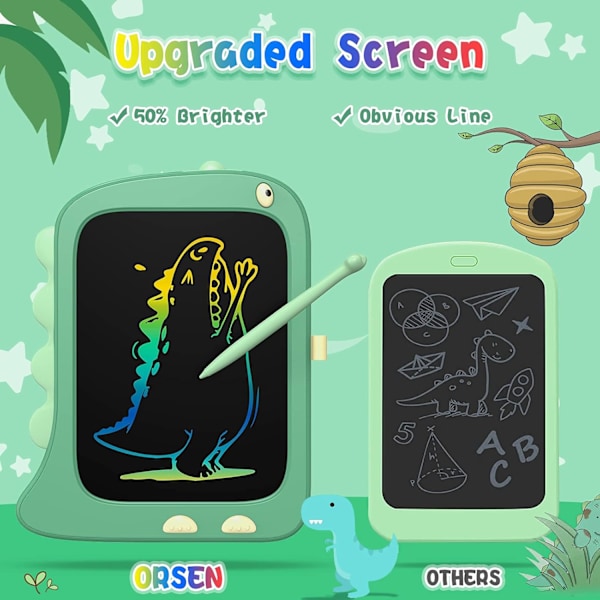8,5 tommer LCD Doodle Board Tablet Legetøj - Grøn Dinosaur Tegneplade til Børn 2-6 År - Jule- og Fødselsdagsgaver Green
