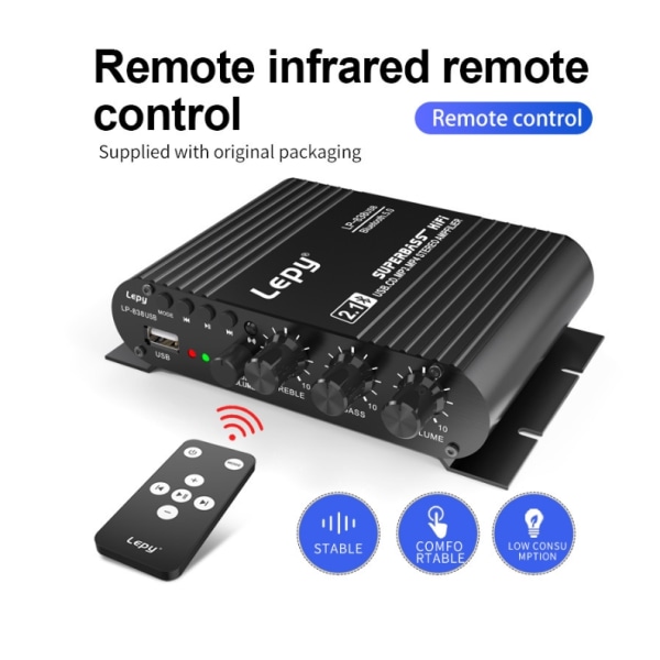 LP838 Bluetooth-subwooferforstærker 12V bil 2.1-kanals lydforstærker 15.4×12.9×3.9cm