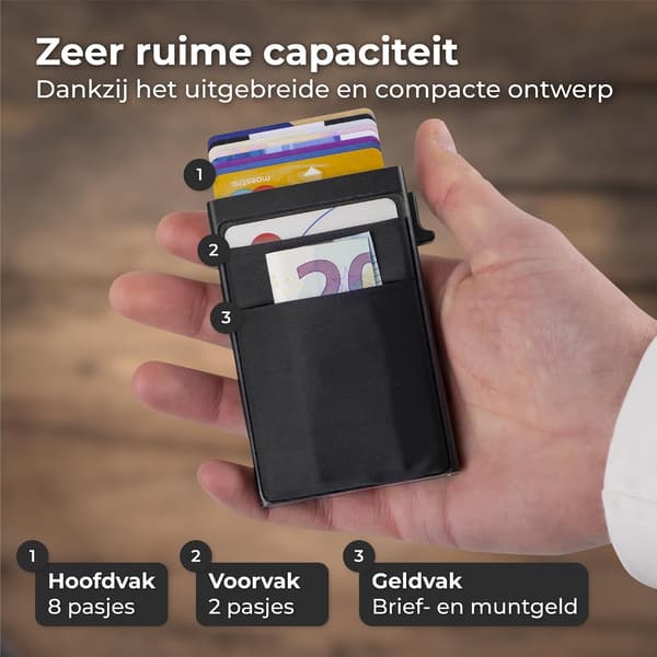 RFID Blokerende Kortholder Med Rem - Udvidbar Kreditkortpung Til Mænd Og Kvinder - Sort