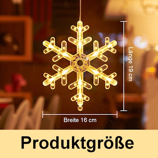 Set med 2 fönsterdekorationer hängande fönsterlampor med sugkopp LED varmvit batteridriven julbelysning snöflinga
